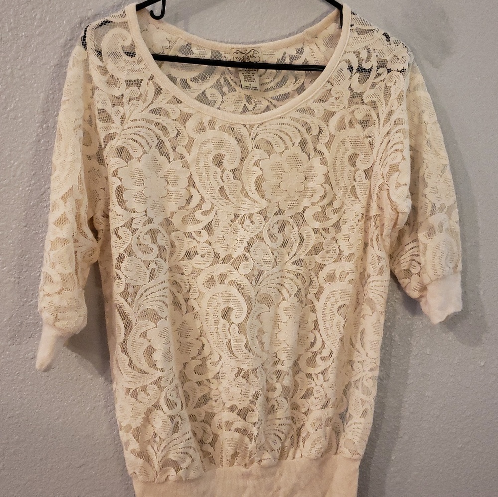 Eyelash Couture 3/4 sleeve sheer lace top